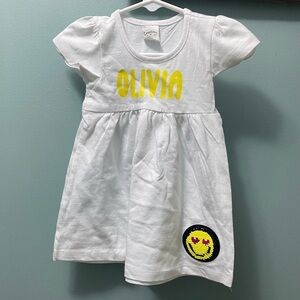 Olivia 6-12 months smile dress monogram